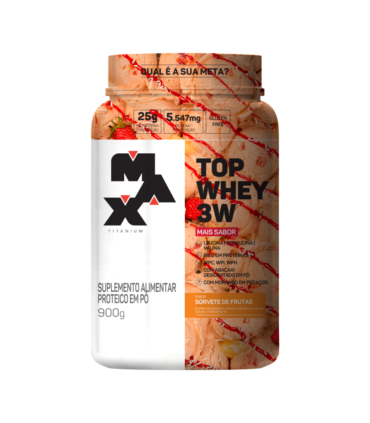 Top Whey 3W 900g Mais Sabor Sorvete de Frutas